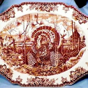 Wedgewood His Majesty, Turkey Platter, William Sonoma, Brown transferware 20”